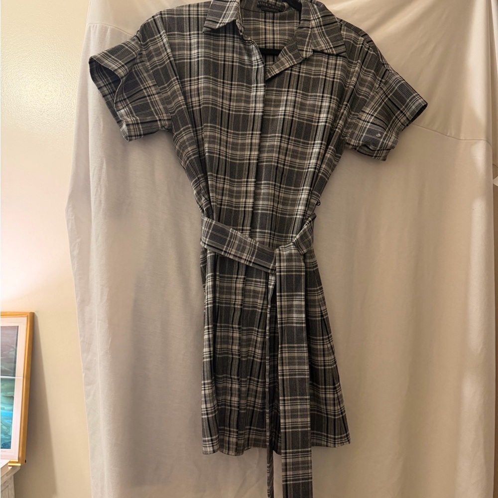 Alice + Olivia Black and White Plaid Mini Dress